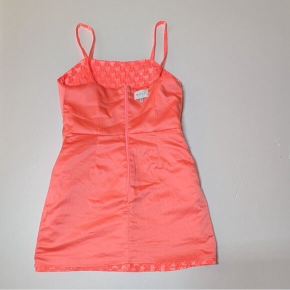 Milly Dress Floral Cloque Bernadene Mini Textured Embroidered Neon Melon Coral P - Picture 9 of 12